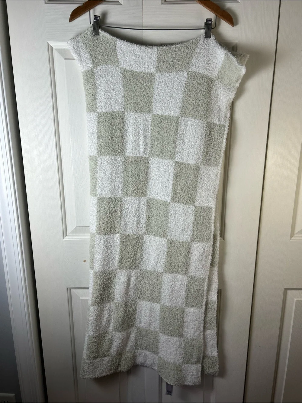 Chick Pea Chenille Baby Blanket Green White Checkerboard Squares Soft Chickpea